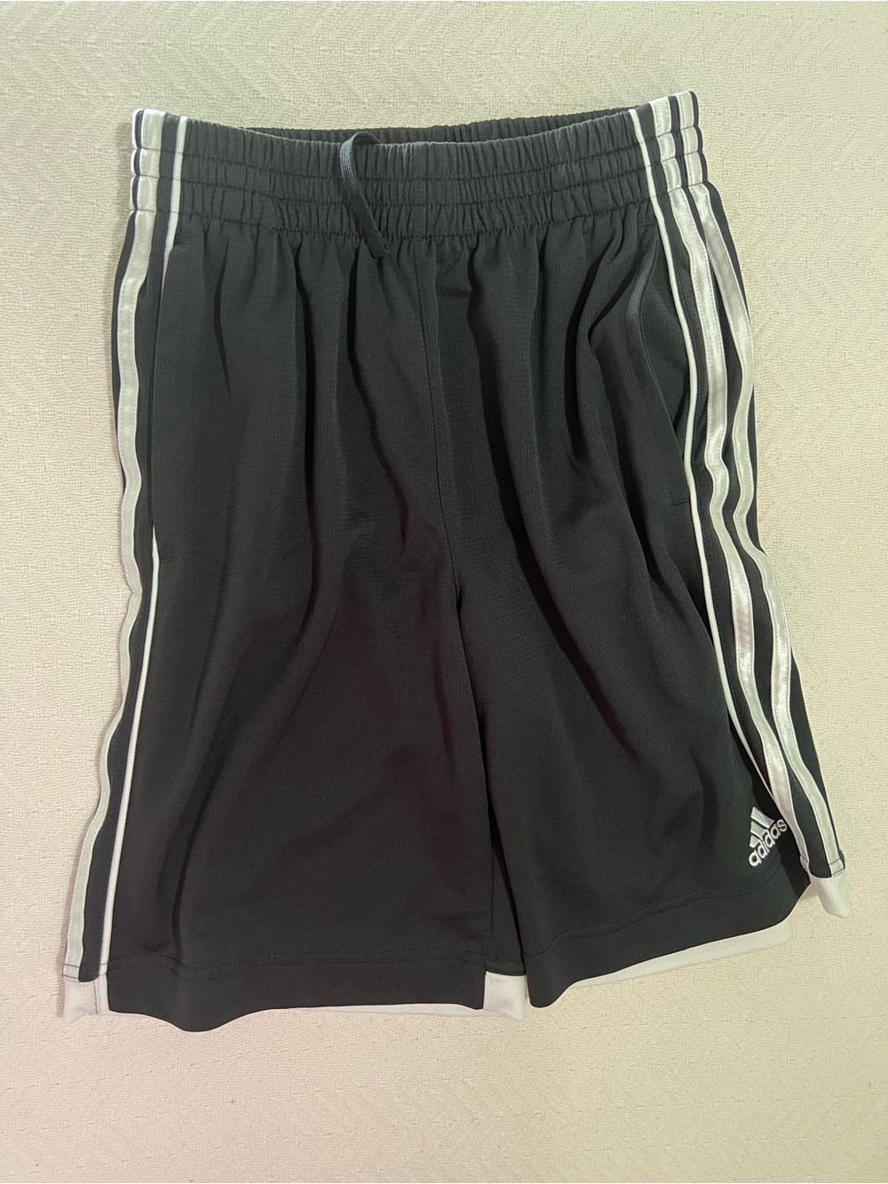 adidas Black Athletic Shorts with White Side Stripes pockets youth large shorts